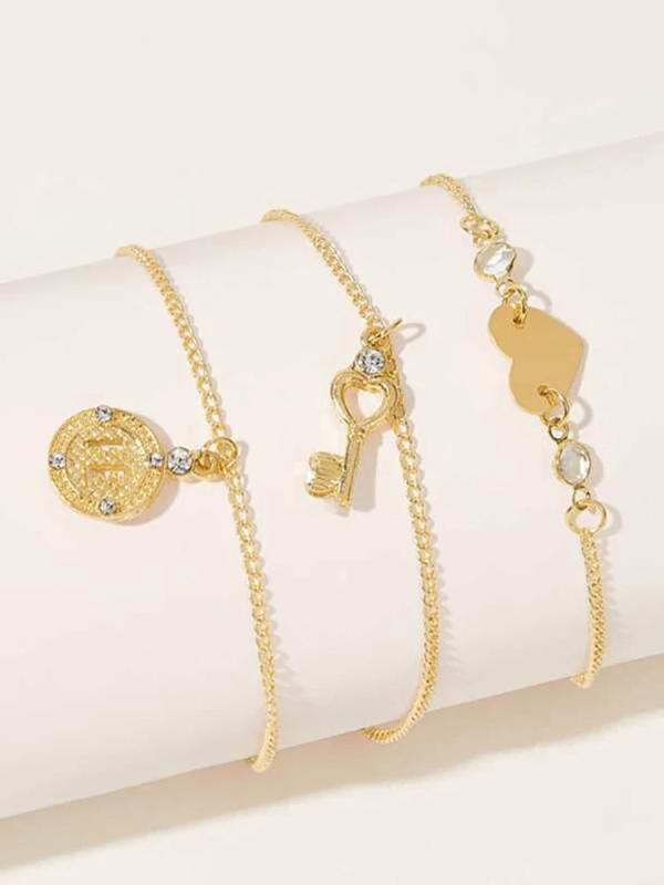 Sindlan Boho Heart Anklet Bracelets Women Key Letter Crystal Summer Jewelry
