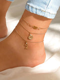 Sindlan Boho Heart Anklet Bracelets Women Key Letter Crystal Summer Jewelry