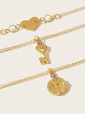 Sindlan Boho Heart Anklet Bracelets Women Key Letter Crystal Summer Jewelry