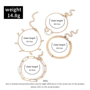 Sindlan 4Pcs Vintage Chains Anklet Bracelets for Women Boho Summer Sandals