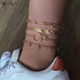 Sindlan 4Pcs Vintage Chains Anklet Bracelets for Women Boho Summer Sandals