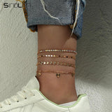 Sindlan Vintage Chain Anklet Bracelets Set Boho Crystal Geometric Summer Jewelry