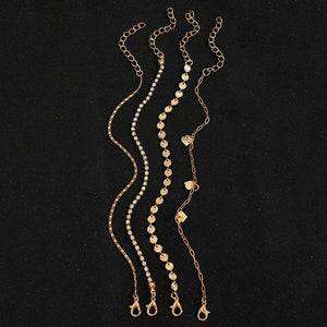 Sindlan Vintage Chain Anklet Bracelets Set Boho Crystal Geometric Summer Jewelry