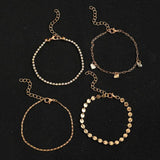 Sindlan Vintage Chain Anklet Bracelets Set Boho Crystal Geometric Summer Jewelry