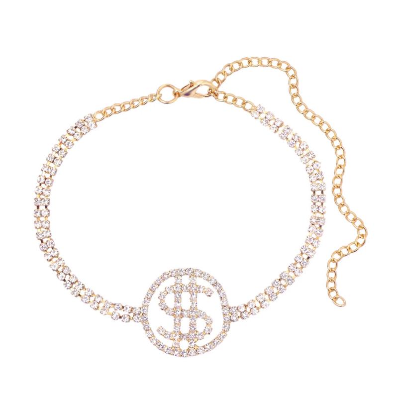 Crystal Dollar Sign Pendant Anklet Bling Rhinestone Chain Bracelet