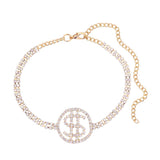 Crystal Dollar Sign Pendant Anklet Bling Rhinestone Chain Bracelet