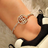 Crystal Dollar Sign Pendant Anklet Bling Rhinestone Chain Bracelet
