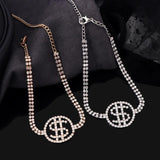 Crystal Dollar Sign Pendant Anklet Bling Rhinestone Chain Bracelet