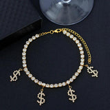 Crystal Dollar Sign Pendant Anklet Bling Rhinestone Chain Bracelet