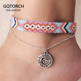 Bohemian Beach Yoga Anklet Set Woven Anklet for Women Charm Anklet