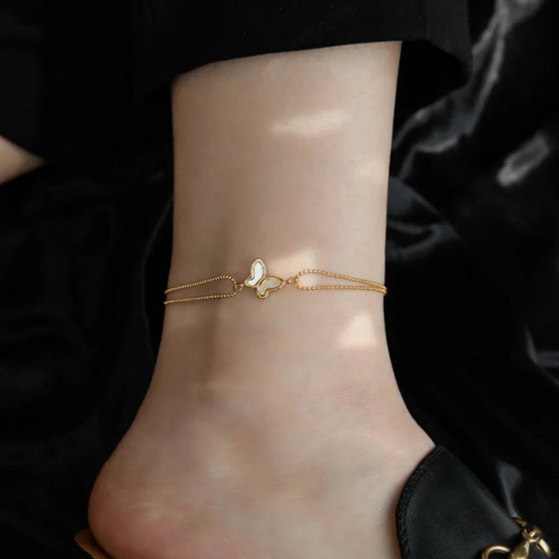 316L Stainless Steel Shell Butterfly Beads Anklet SAB231