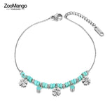 Titanium Steel Link Chain Anklet Glaze Flower Charm Foot Jewelry