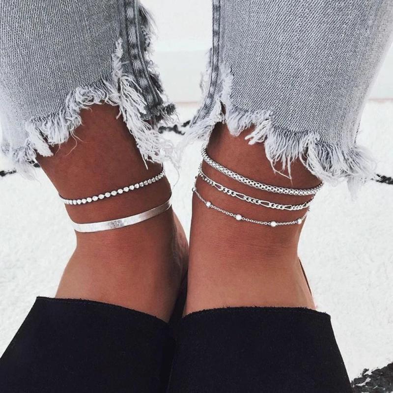 Korea Geometric Metal Bead Chain Anklet Jewelry Women Accessories