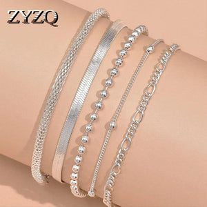 Korea Geometric Metal Bead Chain Anklet Jewelry Women Accessories