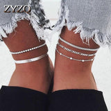 Korea Geometric Metal Bead Chain Anklet Jewelry Women Accessories