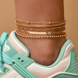 Korea Geometric Metal Bead Chain Anklet Jewelry Women Accessories