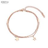 Bohemia Double Layers Star Charm Anklet Stainless Steel Summer Foot Jewelry