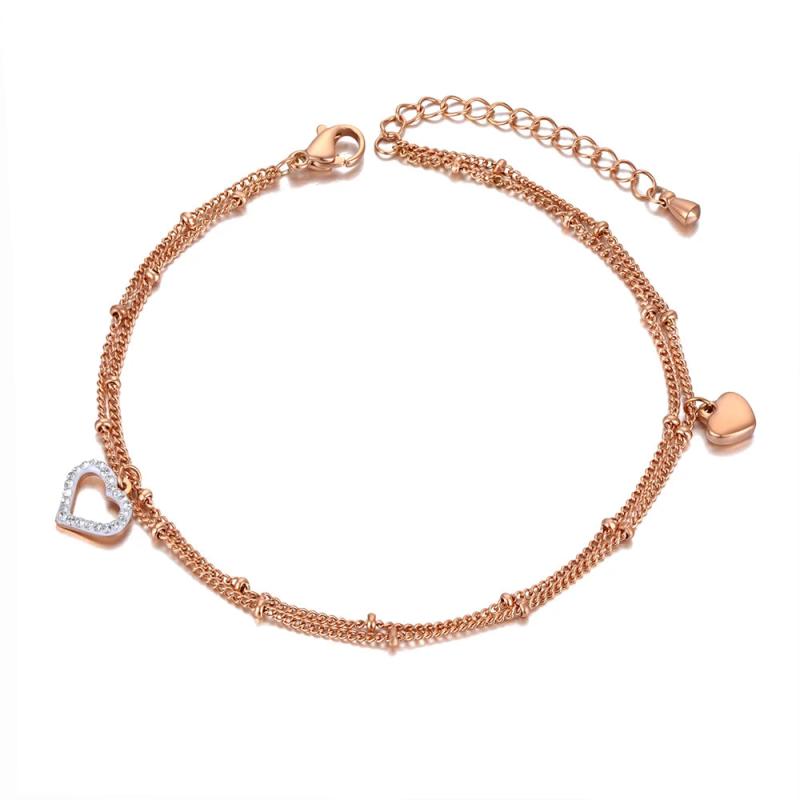 Bohemia Double Layer CZ Crystal Heart Charm Anklet