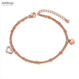 Bohemia Double Layer CZ Crystal Heart Charm Anklet