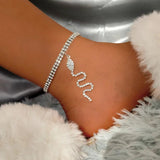 CZ Snake Anklet Women Beach Accessories Adjustable Chain Boho Foot Jewelry