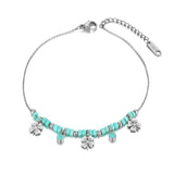 Titanium Stainless Steel Link Chain Anklet Glaze Flower Charm JA22005