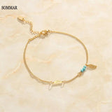 Plated Perfume Anklet Women Turquoise Beads Wings Leaves Bracelet Leg Charm