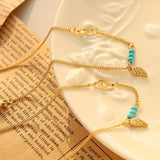 Plated Perfume Anklet Women Turquoise Beads Wings Leaves Bracelet Leg Charm