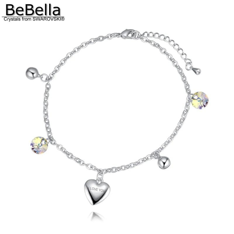 Heart Charm Anklet Bracelet with Crystals from Austria