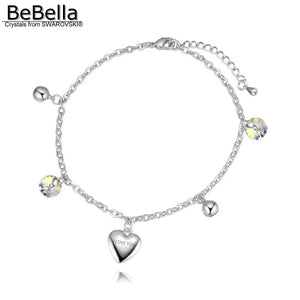 Heart Charm Anklet Bracelet with Crystals from Austria