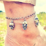 Gothic Skull Ankle Bracelet for Women Silver Chain Jewelry