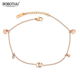 Titanium Steel Beach Anklet with CZ Crystal Roman Numerals Charm