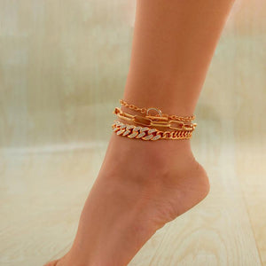 Goth Rhinestone Cuban Chain Anklets Set for Women Jewelry