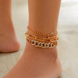 Goth Rhinestone Cuban Chain Anklets Set for Women Jewelry