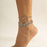 Goth Rhinestone Cuban Chain Anklets Set for Women Jewelry