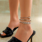 Goth Rhinestone Cuban Chain Anklets Set for Women Jewelry
