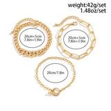 Goth Rhinestone Cuban Chain Anklets Set for Women Jewelry