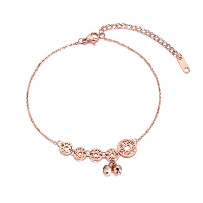 Chinese Ethnic Coins And Bells Charm Anklet Stainless Steel Foot Jewelry