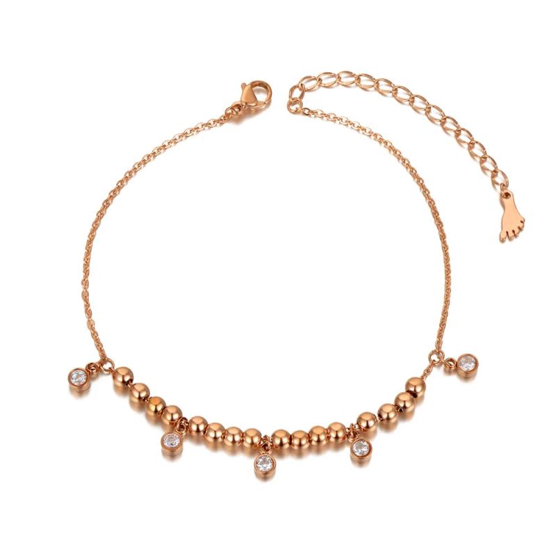 Bohemia Beach Chain Link Anklet For Women CZ Crystal Charm Anklet