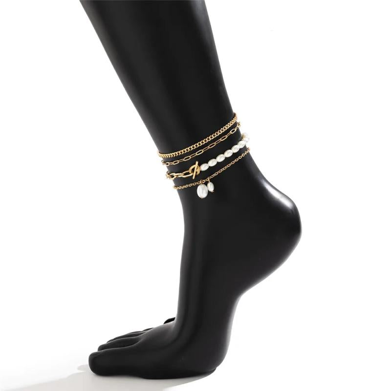 Bohemia Layer Tennis Chain Anklet Set for Women