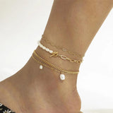 Bohemia Layer Tennis Chain Anklet Set for Women