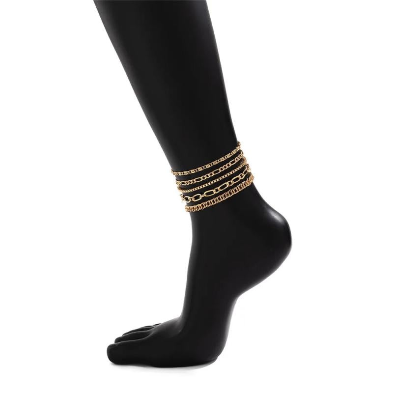 5Pcs/Set Chain Anklets Set for Women Foot Ankle Leg Accessories Gift