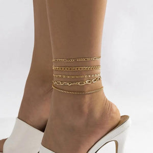 5Pcs/Set Chain Anklets Set for Women Foot Ankle Leg Accessories Gift
