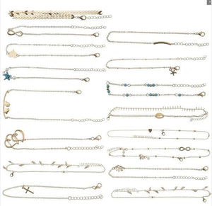Boho Beach Ankle Leg Chain Jewelry Set, Women's Star Shell Heart G