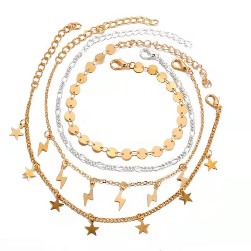 Creative Retro Lightning Star Sequin Anklet Set