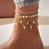 Creative Retro Lightning Star Sequin Anklet Set
