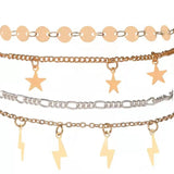 Creative Retro Lightning Star Sequin Anklet Set
