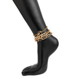 Punk Crystal Cuban Chain Anklet Set