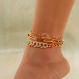 Punk Crystal Cuban Chain Anklet Set