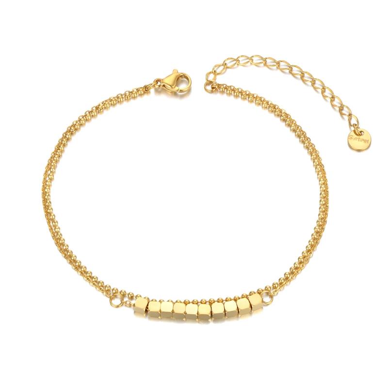 Geometric Square Charm Anklet - Stainless Steel Foot Jewelry
