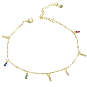 Summer Rainbow CZ Drop Charm Chain Anklet Foot Jewelry